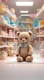 Placeholder: 3d imge of teddy sit on table inside th middle of baby shop or baby store