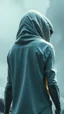 Placeholder: The creature from the the movie Prometheus with white hooded clothes rear view turn his head looking at you
