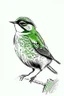 Placeholder: Inking illustration of a small bird. White background. Fine lines. Realistic bird. Green bird.