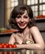 Placeholder: Ultra realistic photographic portrait, happy young Gina Lollobrigida woman sitting with arms resting on Italian kitchen table, ravioli dish, tomatoes, olive oil, renaissance style decoration, soft color, highly detailed, unreal engine 5, ray tracing, RTX, lumen lighting, ultra detail, volumetric lighting, high definition.