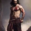 Placeholder: painted portrait of rugged man, blood stained, dark long hair, masculine, handsome, upper body, grey and silver, muscular, hairy torso, fantasy, intricate, muscular, elegant, highly detailed, digital painting, artstation, concept art, smooth, sharp focus, illustration, art by gaston bussiere and alphonse mucha