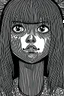 Placeholder: create a horror manga illustration of a dark haired, savage vampire girl with highly detailed , sharply defined feminine facial features, in a chaotic, turbulent, otherworldly London in the manga style of Junji Ito, precisely drawn, inked, with dramatic edges,