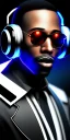 Placeholder: black man podcast on a microphone, CYBERPUNK