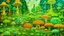 Placeholder: A lime green cloudy forest with puffy mushrooms designed in medieval tapestry painted by Wassily Kandinsky