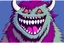 Placeholder: closeup on face of cute character with fur, horns and big toothy grin, peculiar character style, cute monster 1980s