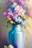 Placeholder: abstract impressionistic oil painting of beautiful still life, pastel background,, ikebana flowers