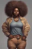 Placeholder: african fantasy thicc girl with long big afro hair without jawlery, wearing in casual cloth