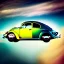 Placeholder: blimp vw-beetle hybrid, retrofuturistic, phototrealism, in flight, one subject,