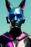 Placeholder: Medium Close Up Portrait, Front image. cyberpunk, rabbit mask, sweet woman, black hair and beard. latex suit army. Pink, black, blue, color. Cyborg style. Color background, photo studio. Avatar image, highly detailed, concept art, smooth, unreal engine 5, ray tracing, RTX, lumen lighting, ultra detail, volumetric lighting, 3d, finely drawn, high definition, high resolution.