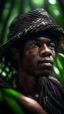 Placeholder: close up portrait of a happy blessed buffalo soldier woven into a sacred geometry knitted tapestry hammock over an ant hill in the middle of lush magic jungle forest, bokeh like f/0.8, tilt-shift lens 8k, high detail, smooth render, down-light, unreal engine, prize winning