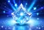Placeholder: cosmic crystal light blu and white. it's glossy and as a crystal. the background is a light sky with stars galaxy and bright