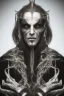 Placeholder: Symmetric portrait of a man with black metal facepaint , looking like Nergal from Behemoth, holding black candle