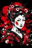 Placeholder: Graphic for t-shirt print. Ink art style Geisha with range, red elements ink