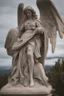 Placeholder: Avery close up of a large statue on a cliff of a crying angel