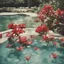 Placeholder: red Azalea in a swimming pool, autochrome, sunny day