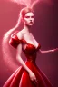 Placeholder: Adorable woman in red gown volumetric light ray in haze surrealism
