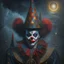 Placeholder: An oil painting of a dark universe masonic clown