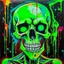 Placeholder: abstract acrylic paint of a skeleton with no arms, colorful scared eyes, neon green tears,