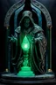 Placeholder: highly detailed marble and jade sculpture of a male necromancer, transparent nail polish, beautiful hands, stunning face, volumetric fog, stunning environment, Mark Brooks and Dan Mumford, comic book art, perfect, smooth