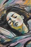 Placeholder: create a wildly imaginative, figurative, gestural, and chaotic abstract expressionist painting of a sleeping woman in REM sleep , with highly detailed facial features in the style of Sigmar Polke, sharply defined, boldly lined, in muted dark pastel colors