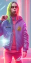 Placeholder: Billie Eilish, in stockings, cyberpunk2077, photorealistic