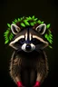 Placeholder: Retrato de um racoon em estilo clássico com uma coroa de flores