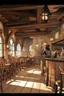 Placeholder: People sittinf around tables in a medieval tavern