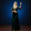 Placeholder: single women in elegant, long, flowing dress (possibly Azeri don or similar styled), made from rich fabrics like velvet or silk, adorned with intricate gold or silver embroidery, particularly on the bodice and sleeves. she wear delicate, often lace headscarves (kelaghayi) covering their hair, and traditional Azerbaijani jewelry (layered necklaces, large earrings, intricate wsilver belts with coin motifs). with dance shoes Their movements are graceful, fluid, and expressive, with elegant arm gest