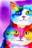 Placeholder: watercolor painting, happy cat, bright color,