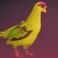 Placeholder: Chica is a bright yellow animatronic chicken with a spherically-shaped head, orange beak, magenta eyes, and black eyebrows