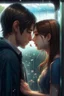 Placeholder: The cover of a song expresses a girl who loves a boy who is very separated by glass and she looks at him and wants to go to him and he can't see her Photorealistic