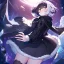 Placeholder: floating in air, backflip,{{anime}}, detailed beautiful short hair,{{fluffy hair}}, delicate and intricate hair, black loose raincoat with hood, purple and black eyes, blush, beautiful detailed eyes, {beautiful face}, cinematic light,{masterpiece}, beauiful illustration, offical art, upanime