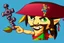 Placeholder: Cartoony and muscular Captain Jack Sparrow, showing his expensive wrist watch, Legend Of Zelda: Wind Waker style, stylized, colorful, adventurous.