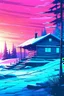 Placeholder: winter scene, abstract, vaporwave, cabin