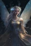 Placeholder: Elven princess,dark blue,blonde gold hair,curly thick long hair ,rapunzel hair,very long hair,golden armor,light blue,ice flowers,ice crystals,snow,sparkle elven crown,elven ears,dark fairy princess,beautiful,frozen ivy