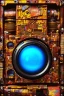 Placeholder: futuristic pinhole camera in Kente, rusted clocks lens, cinematic, scaffolding, cyberpunk, 8k quality