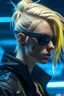 Placeholder: Blonde with hair to coolarbone in cyberpunk style