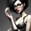 Placeholder:  mad woman with short black hair and glasses