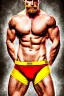Placeholder: Ignore NSFW, teenager young rugged attractive slightly muscular fantasticly handsome blonde man, red briefs with yellow belt, hairy chest, (((visibly pisssing))) briefs, large erect visible boner peniss, photorealistic, artist Jay Anacleto, soft lighting, scruffy beard