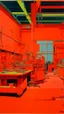 Placeholder: A salmon orange colored mechanical workshop painted by Andy Warhol