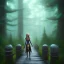 Placeholder: portrait of slender elf on wooden bridge in magical forest, spray painting, fantasy art book illustration