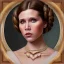 Placeholder: square framed complete and ultra realistic detailed head to waist stunning photo realistic portrait of young carrie fisher as Princess Leia with photo realistic hairstyle by Mandy Jurgens and mucha and Richard Schmid and chuck close and chie yoshii, extraordinary and detailed ceremony dress of star wars,brown eyes