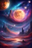 Placeholder: Masterpiece, best quality, digital painting, beautiful, vivid colors, high quality, high detailed, galaxy, moon, star, travel, dream, fantasy world, space