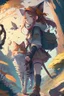 Placeholder: a girl and Cat on an Adventure, 4k, full detail, high resolution, digital art, anime, perfect drawing