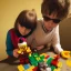 Placeholder:  creepy photo of unusual children with lego cat