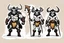 Placeholder: (PDF paper illustration by Ralph Steadman for Mini flat paper Figures to print and cut) three faun-satyr characters: “warrior,” “spell-caster” and “rogue” fantasy adventure archetypes. This is a downloadable set of paper minis that you print out, cut out and glue together yourself.