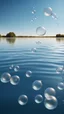 Placeholder: bubbles floating over water with clear blue sky and a low horizon, stock photography