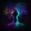 Placeholder: two trees with roots connected dark neon