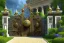 Placeholder: intricate ornate gate, garden, path, flowers, fine detail, Steampunk