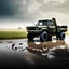 Placeholder: hyperrealistic shot, muddy military toy truck, monotone color palette, sharp focus, puddle reflection, tire water splash, refraction, mist on the horizon, shadowcast, detailed and intricate, cinematic composition, micro, tilt shift photography